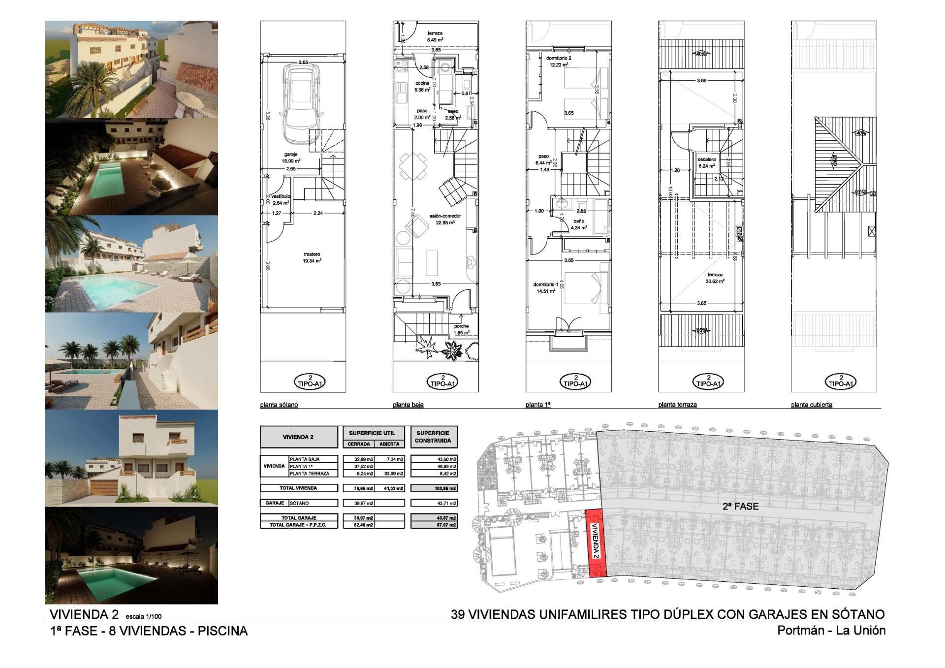 Casas adosadas de nueva construcción con vistas al mar en Portman, Murcia