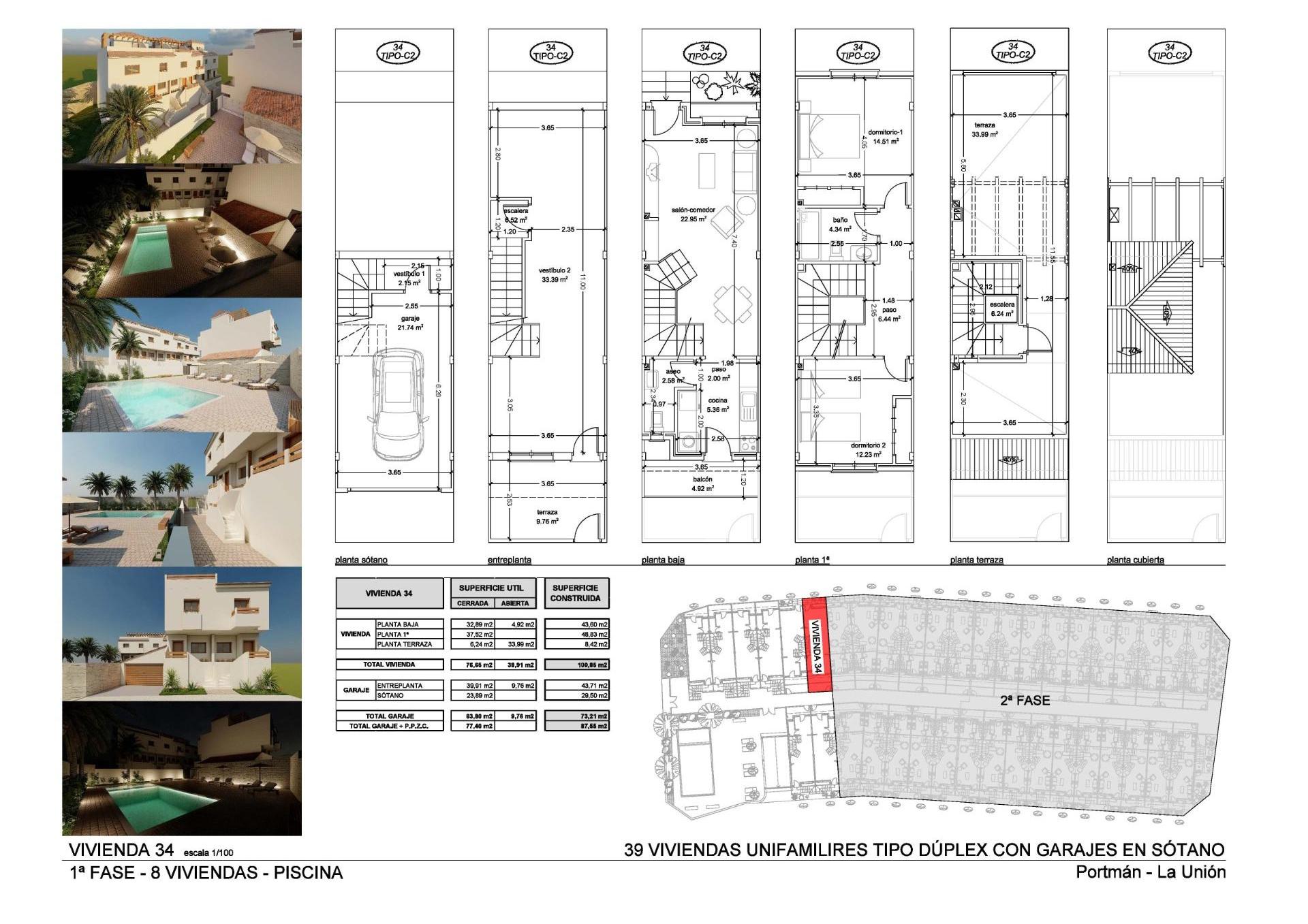 Casas adosadas de nueva construcción con vistas al mar en Portman, Murcia