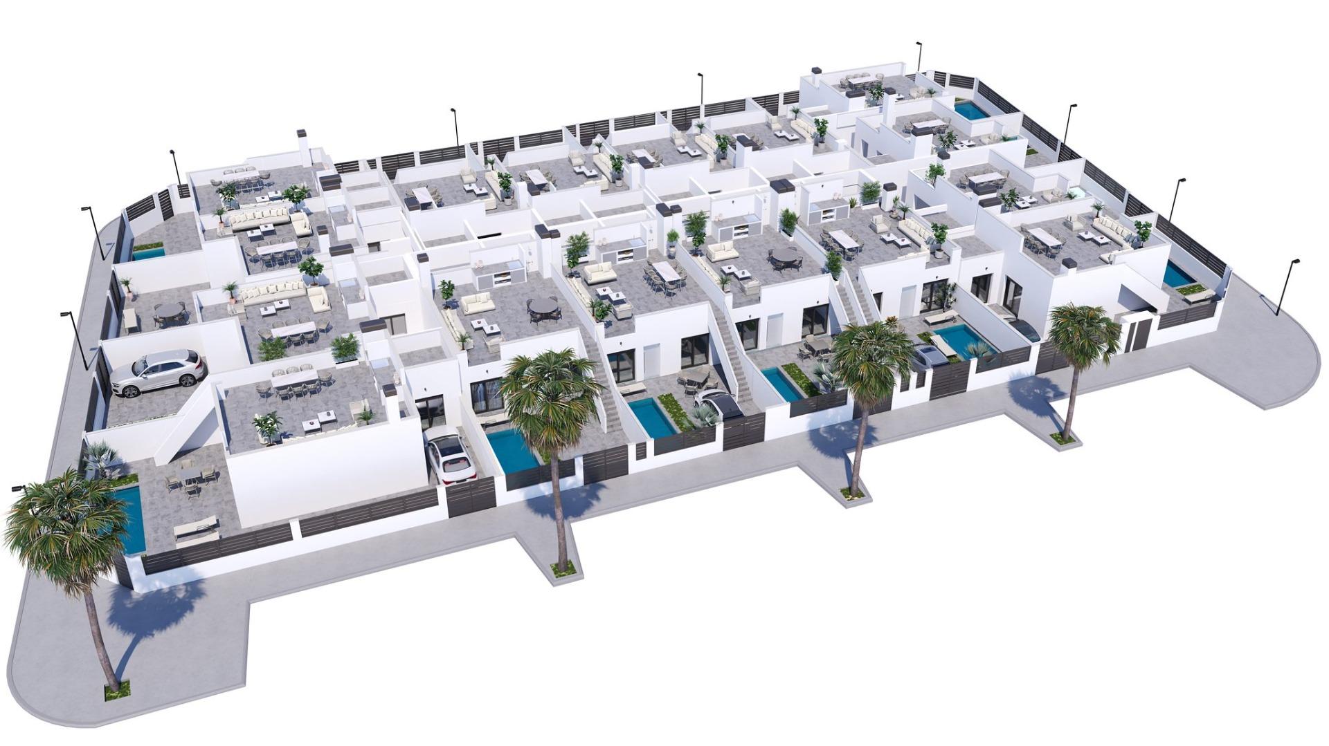 Modernas casas adosadas y pareadas de nueva construcción con piscina privada en El Alba Resort-Torre Pacheco