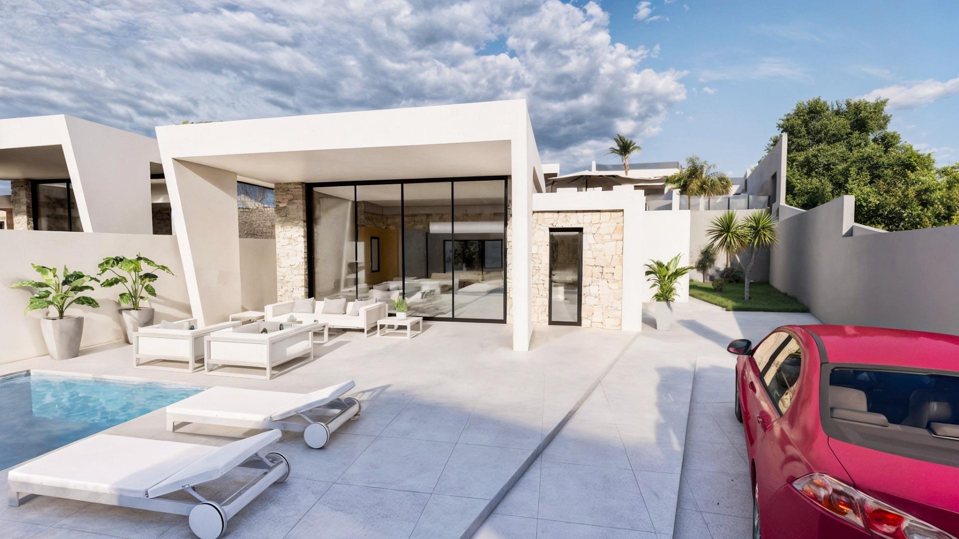 Chalets de obra nueva de una planta con piscina privada en Torrevieja