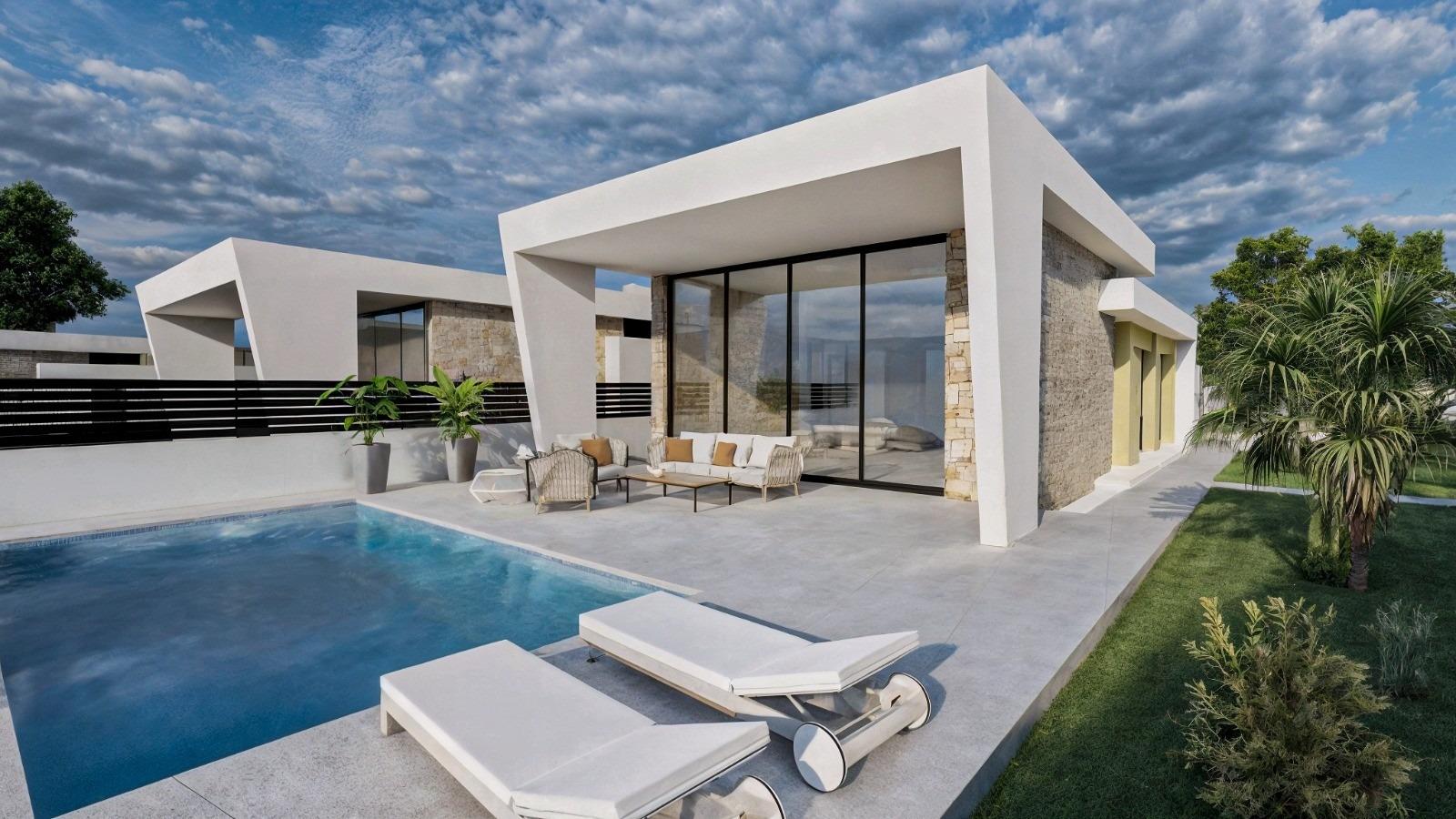 Chalets de obra nueva de una planta con piscina privada en Torrevieja