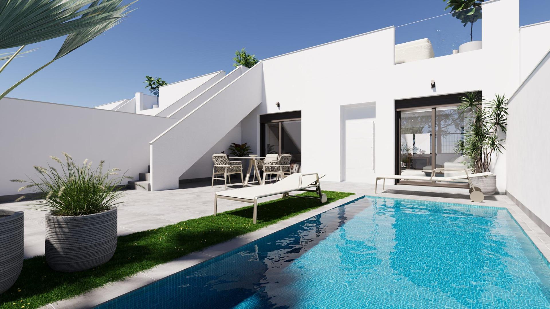 Modernas casas adosadas y pareadas de nueva construcción con piscina privada en El Alba Resort-Torre Pacheco