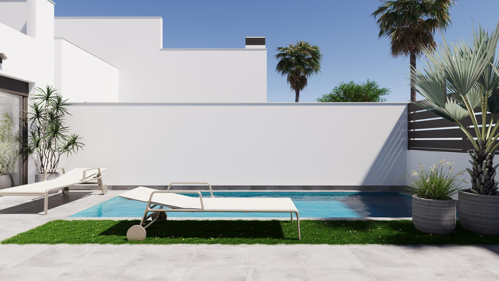 Modernas casas adosadas y pareadas de nueva construcción con piscina privada en El Alba Resort-Torre Pacheco