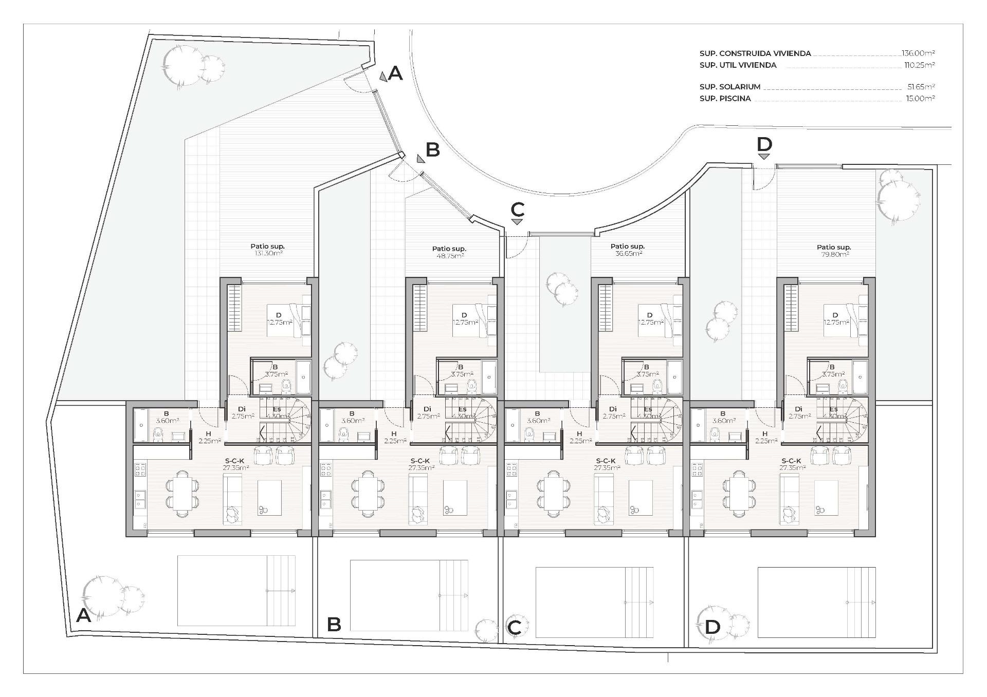 Promoción de 4 Villas adosadas y pareadas de nueva construcción con piscina privada en el Country Club de Mazarrón