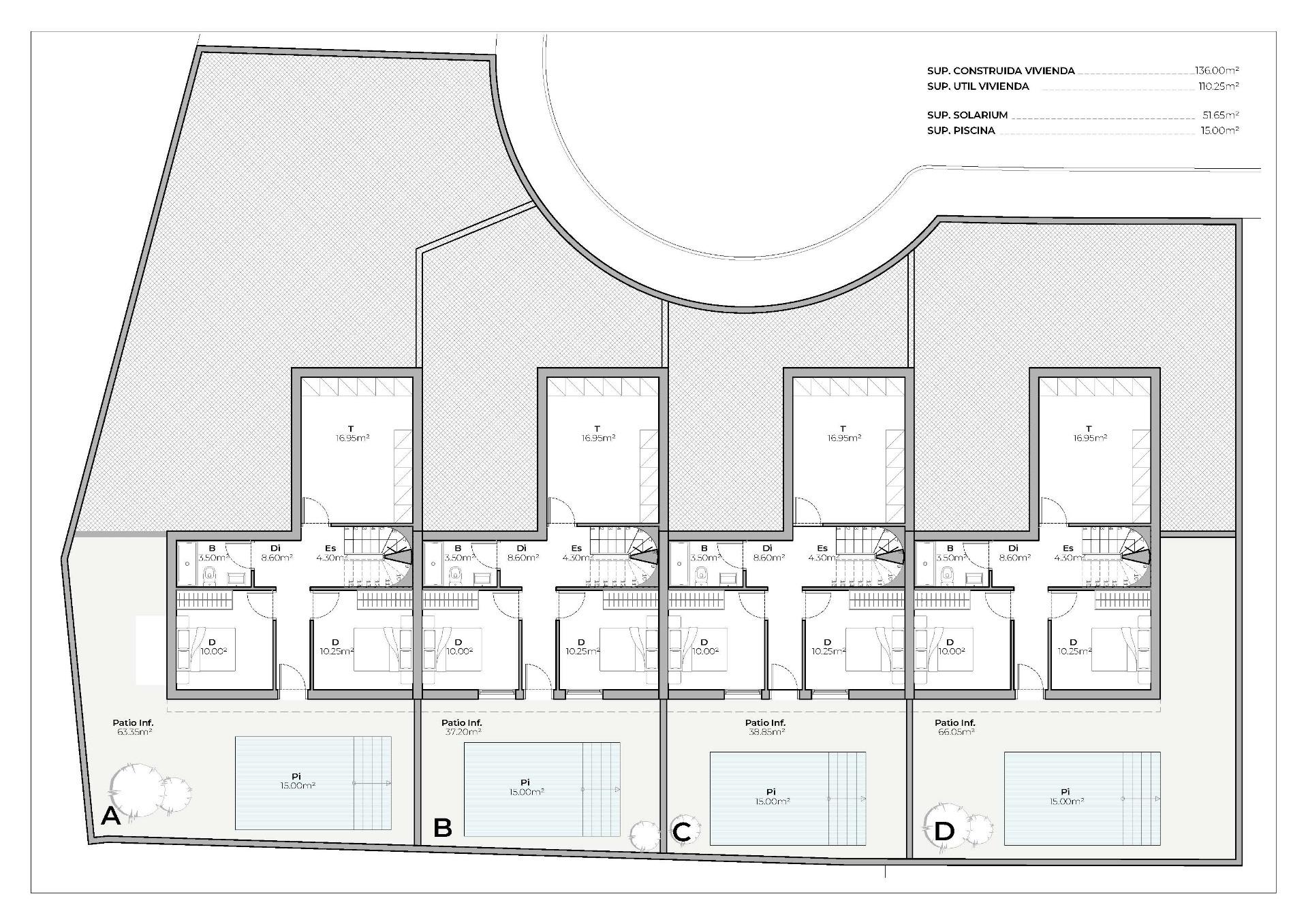 Promoción de 4 Villas adosadas y pareadas de nueva construcción con piscina privada en el Country Club de Mazarrón