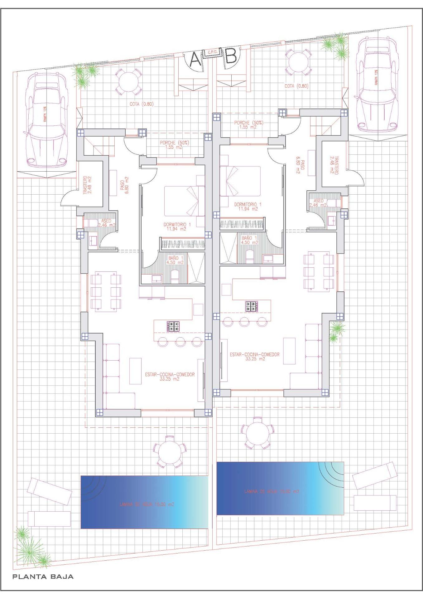 Villas pareadas de nueva construcción con piscina privada en Daya Nueva, Costa Blanca
