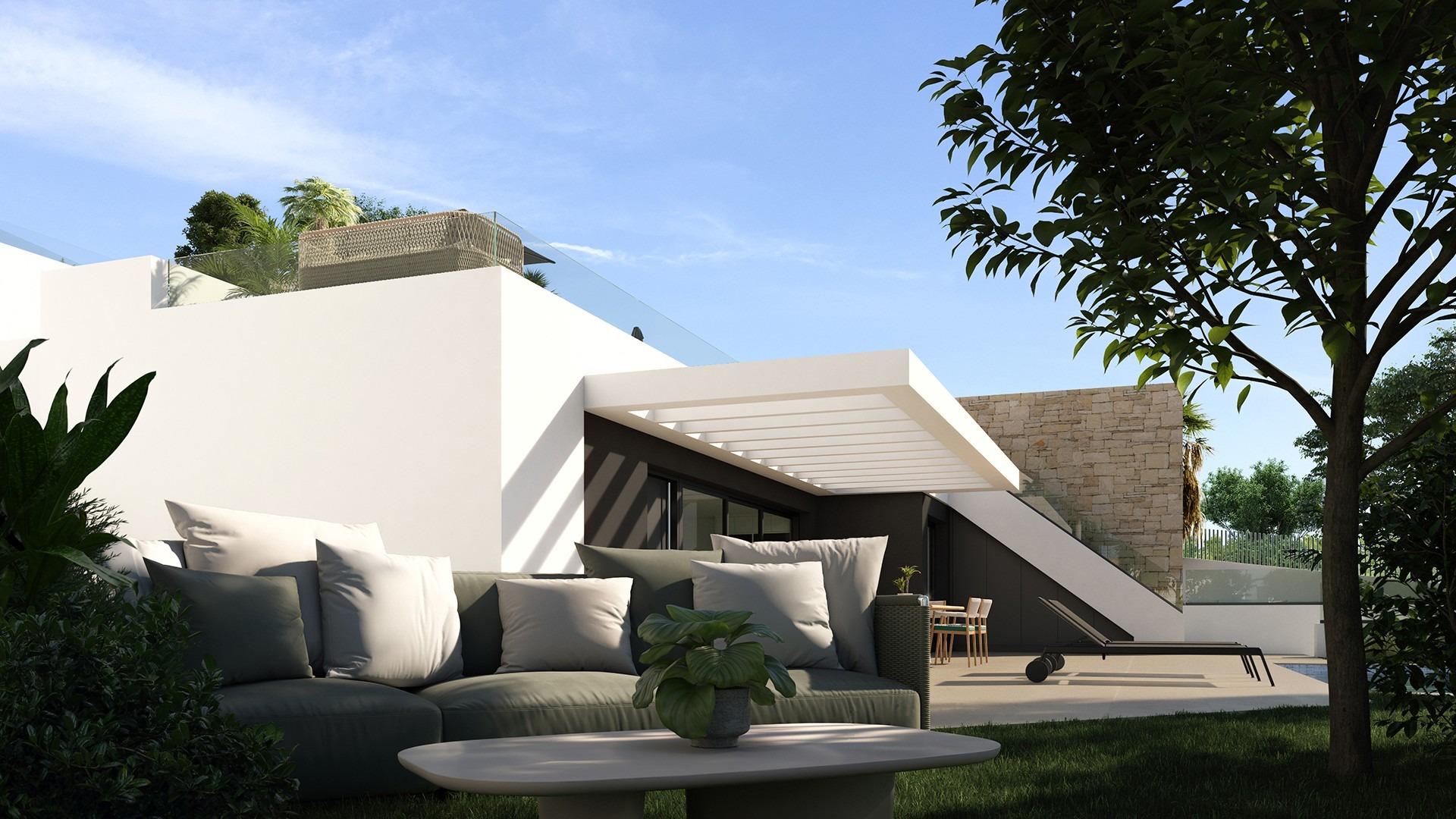 Villas adosadas de nueva construcción en venta en Mutxamel con piscina privada y vistas al mar